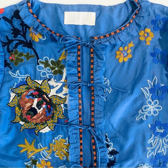 Elliette New Silk Penny Floral Embroidered Beaded Blouse French Designer - Picture 7 of 15